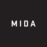 the logo for mida on a black background