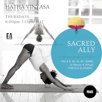a flyer for a yoga class with a woman in a pose